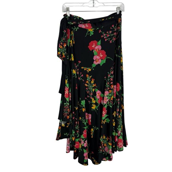 CAbi Wrap Skirt Size Small Midnight Drama Black Floral Midi Length Modest #5700 - Picture 3 of 10